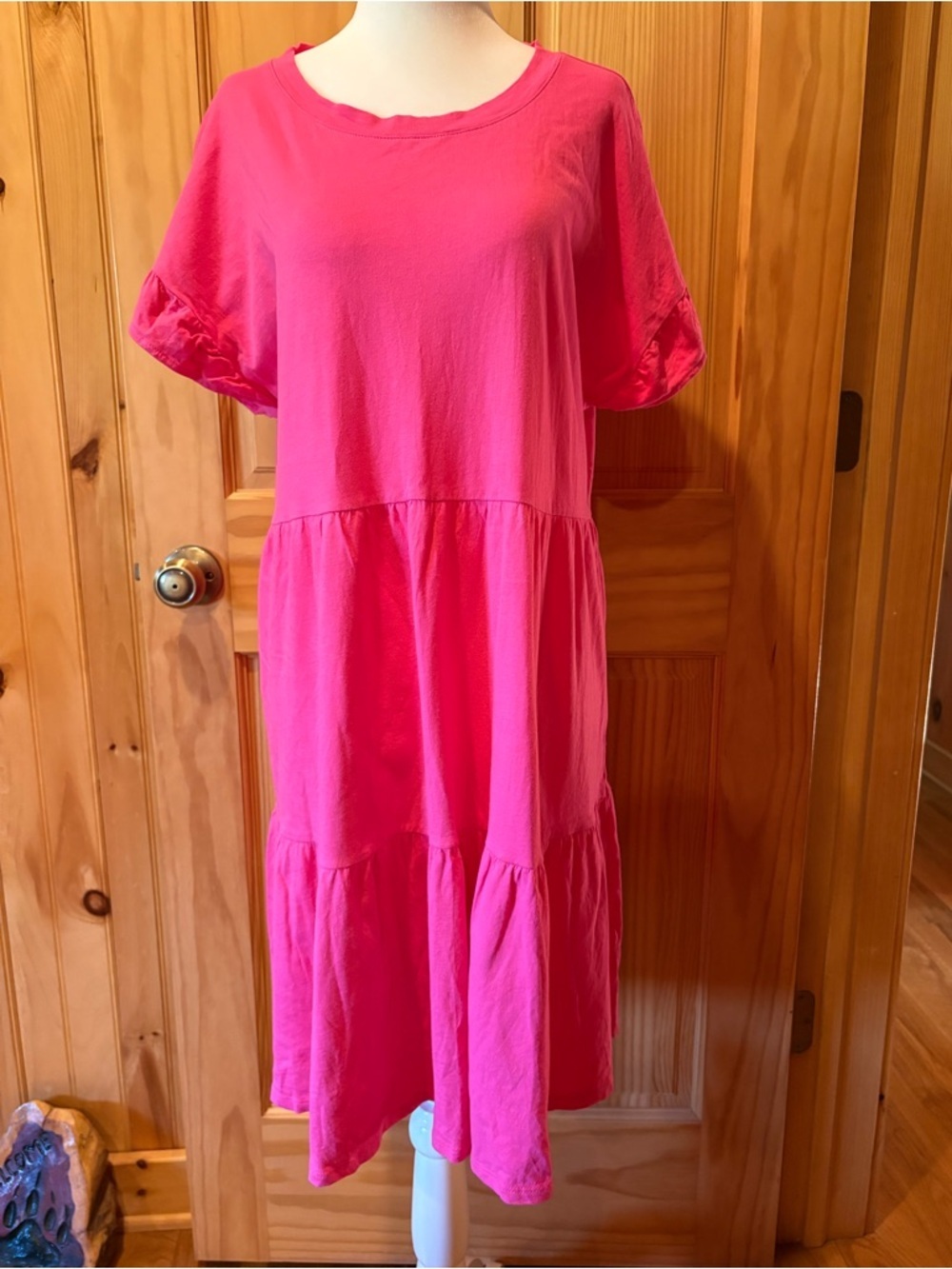 J. Crew Knit Broken-in Jersey Tiered Mini Dress Vivid Azalea L